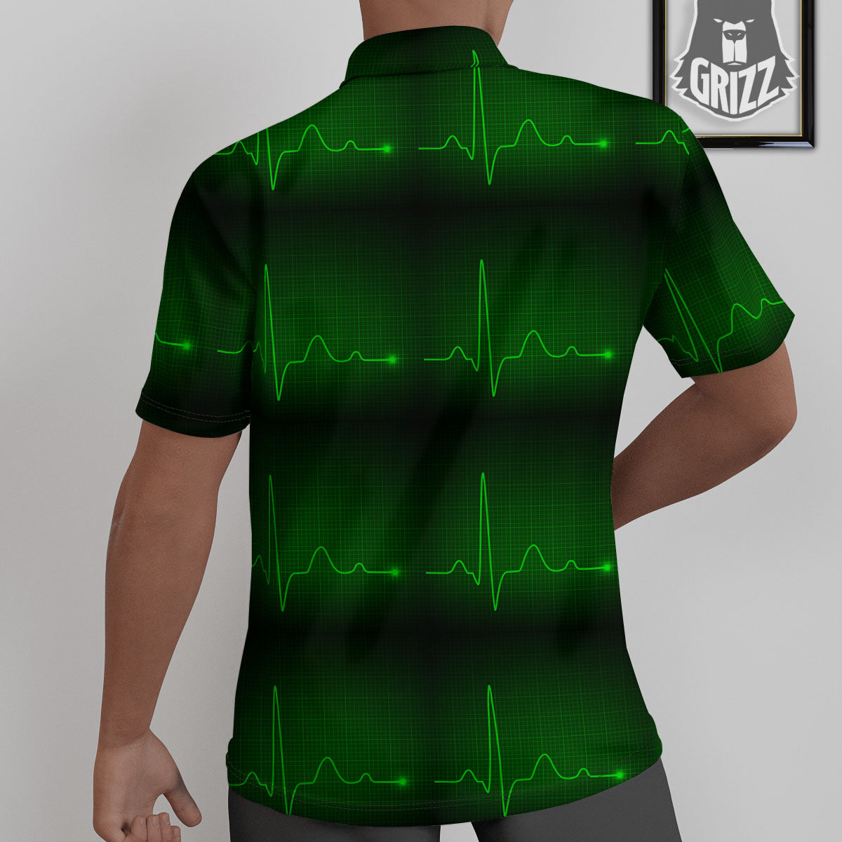Heartbeat Green Print Pattern Untucked Shirts-grizzshop