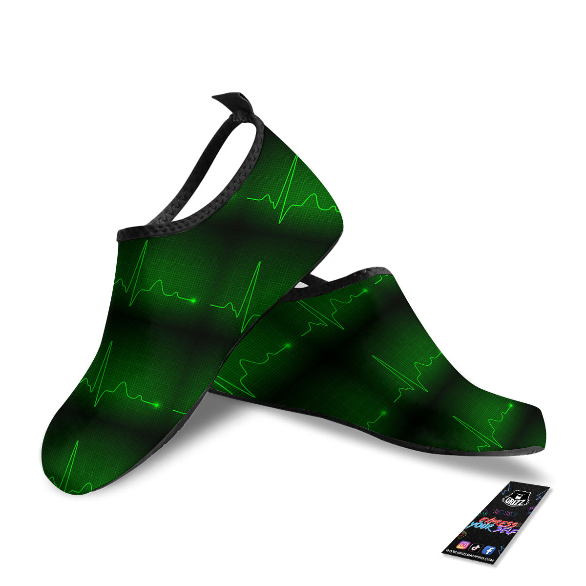 Heartbeat Green Print Pattern Water Shoes-grizzshop