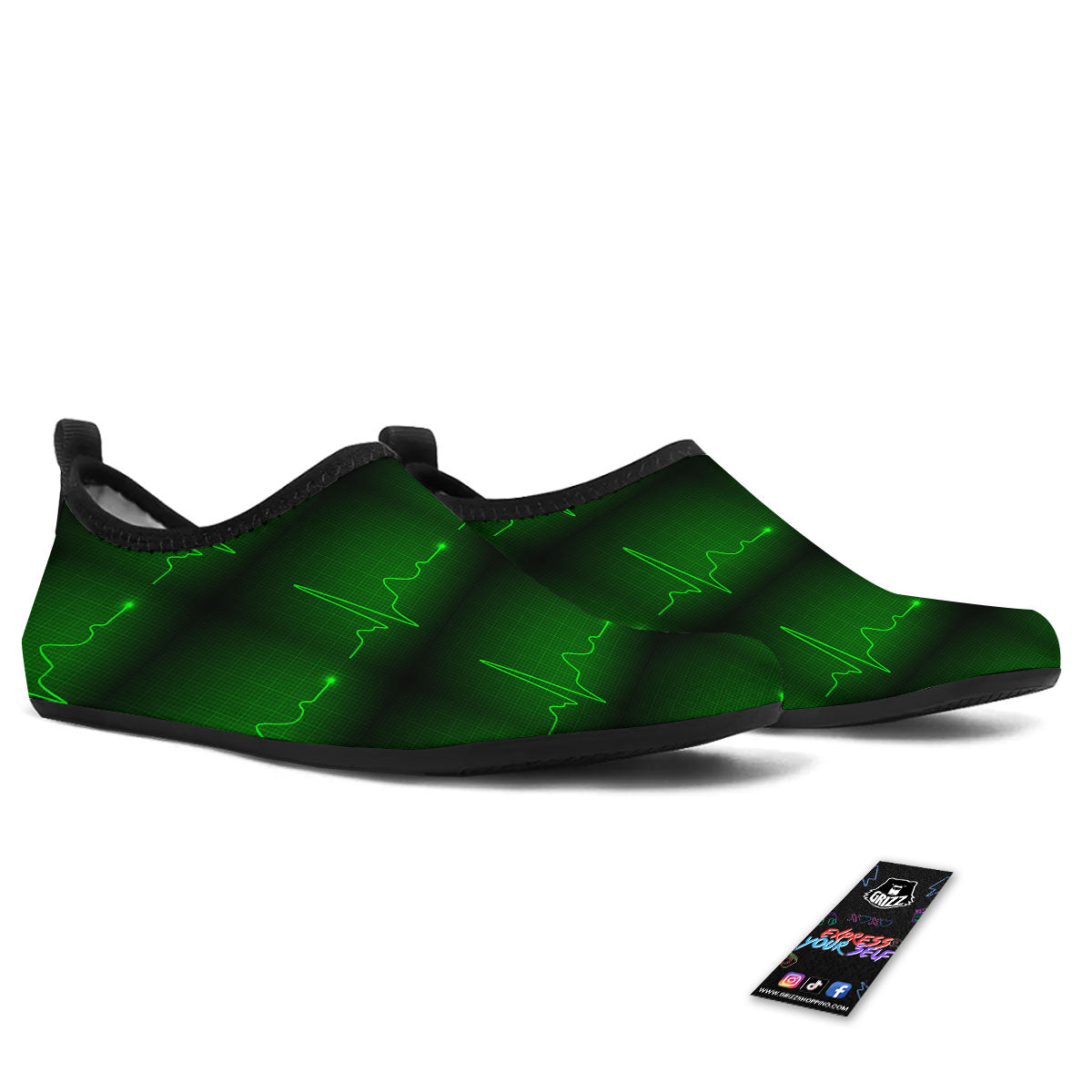 Heartbeat Green Print Pattern Water Shoes-grizzshop