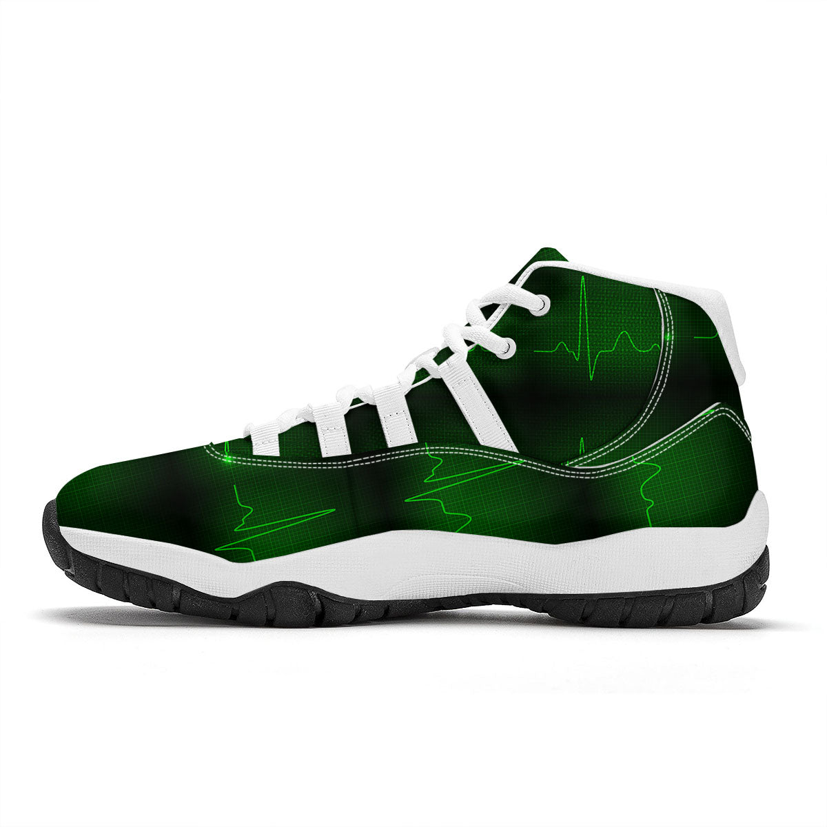 Heartbeat Green Print Pattern White Bball Shoes-grizzshop