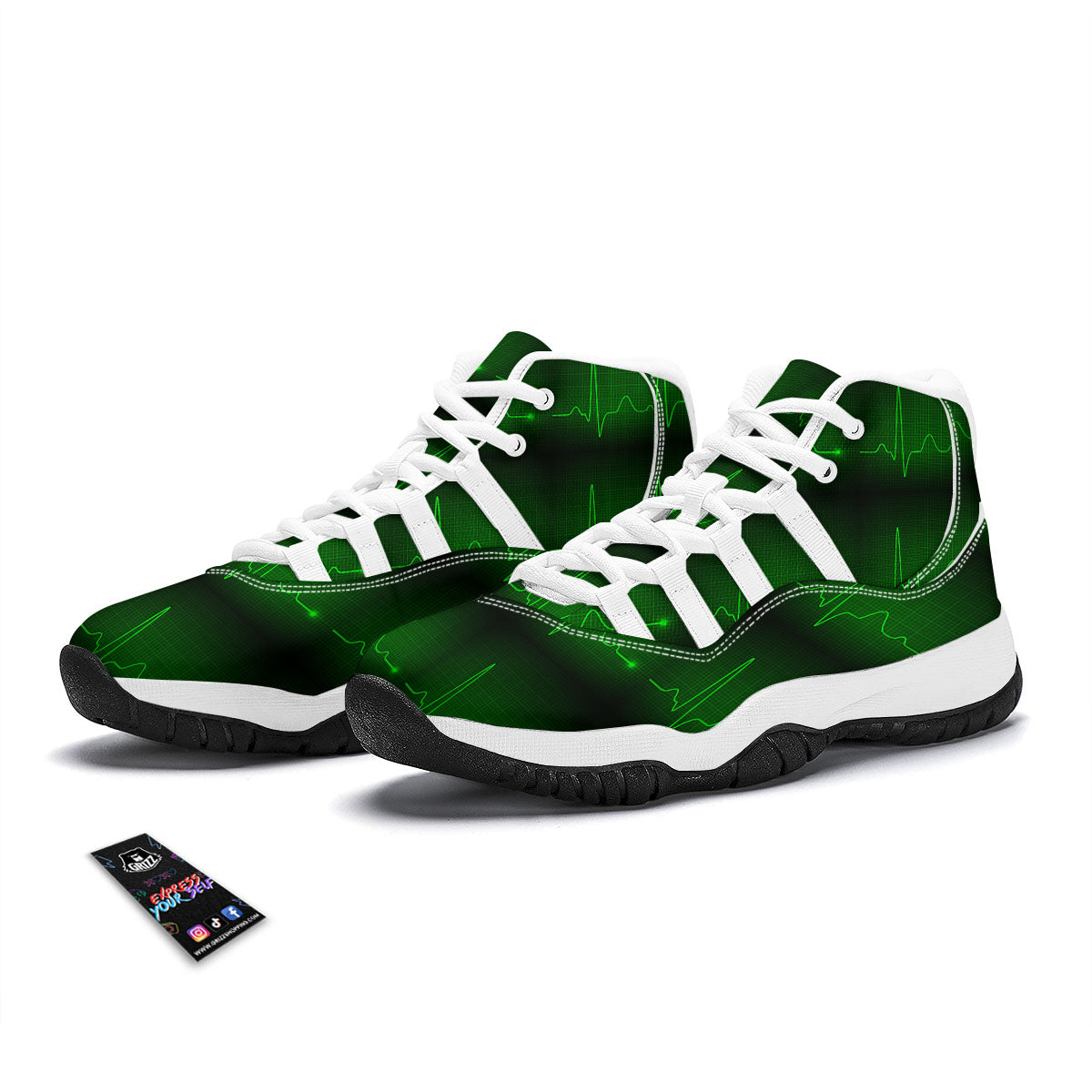 Heartbeat Green Print Pattern White Bball Shoes-grizzshop