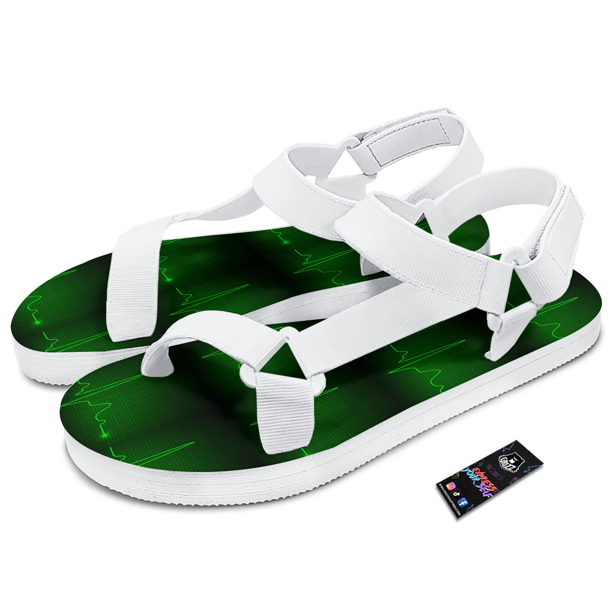 Heartbeat Green Print Pattern White Open Toe Sandals-grizzshop