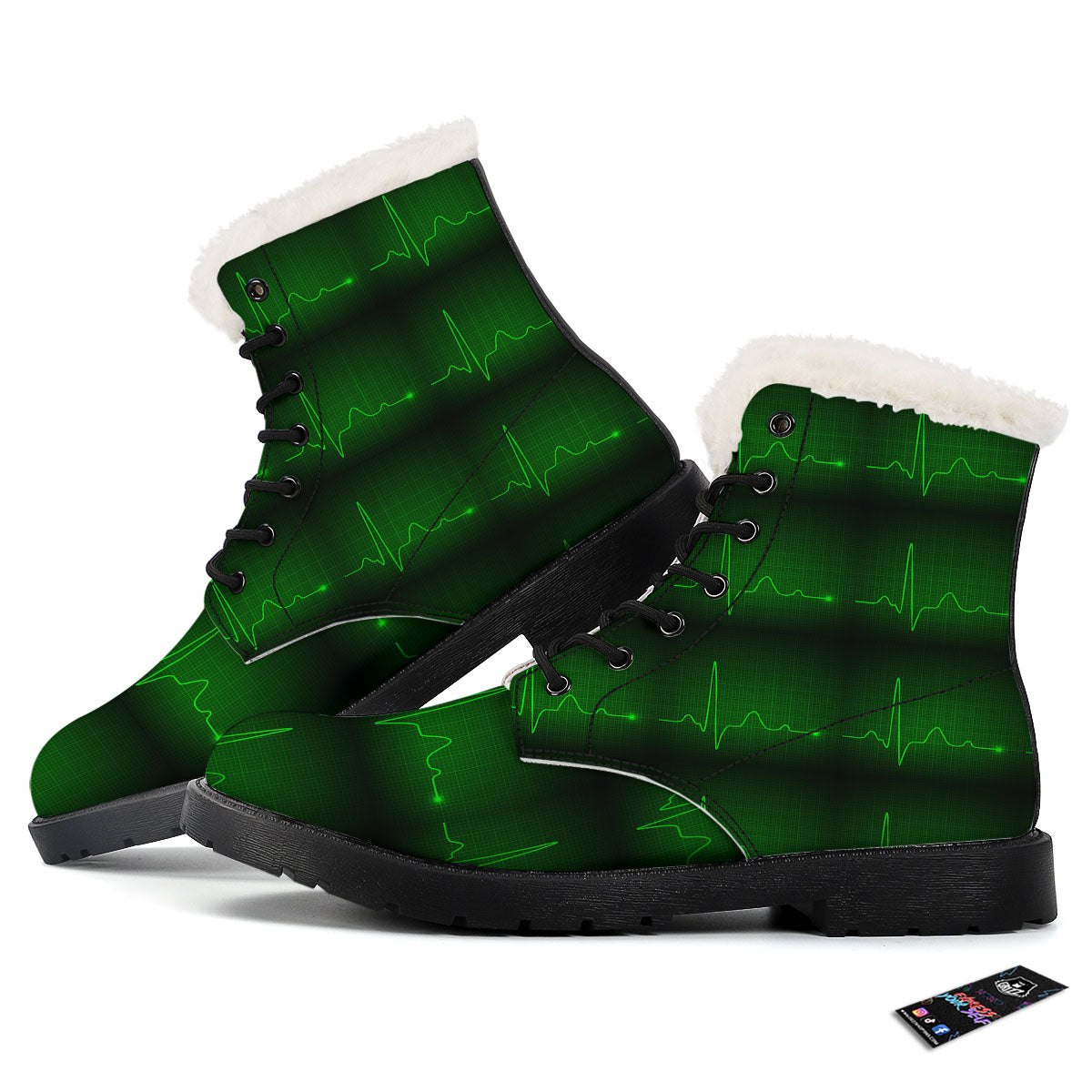 Heartbeat Green Print Pattern Winter Boots-grizzshop