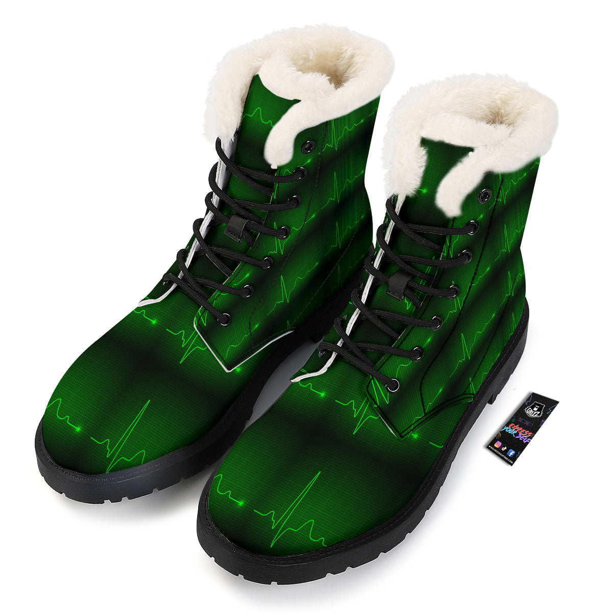 Heartbeat Green Print Pattern Winter Boots-grizzshop
