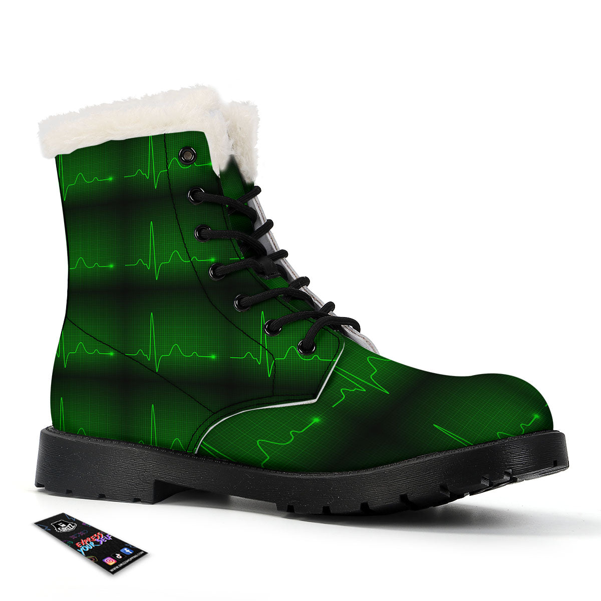 Heartbeat Green Print Pattern Winter Boots-grizzshop