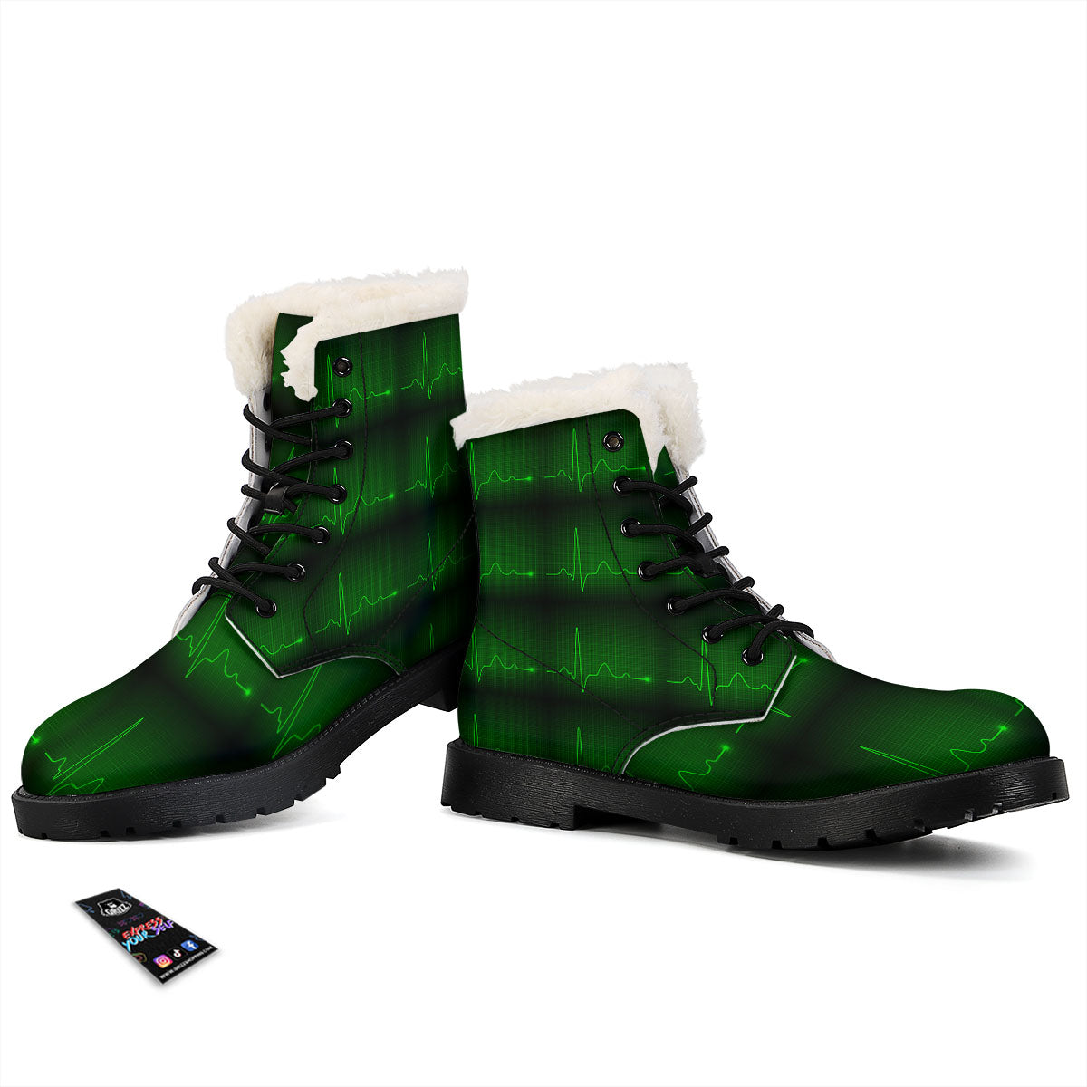 Heartbeat Green Print Pattern Winter Boots-grizzshop