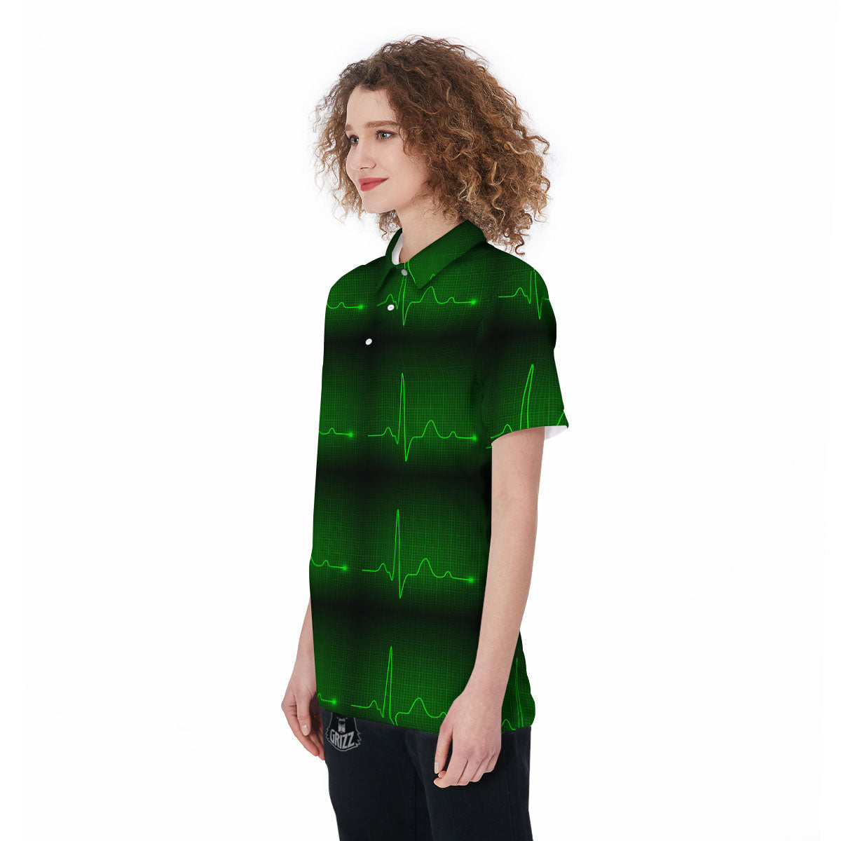 Heartbeat Green Print Pattern Women's Golf Shirts-grizzshop