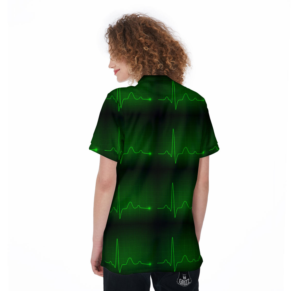 Heartbeat Green Print Pattern Women's Golf Shirts-grizzshop