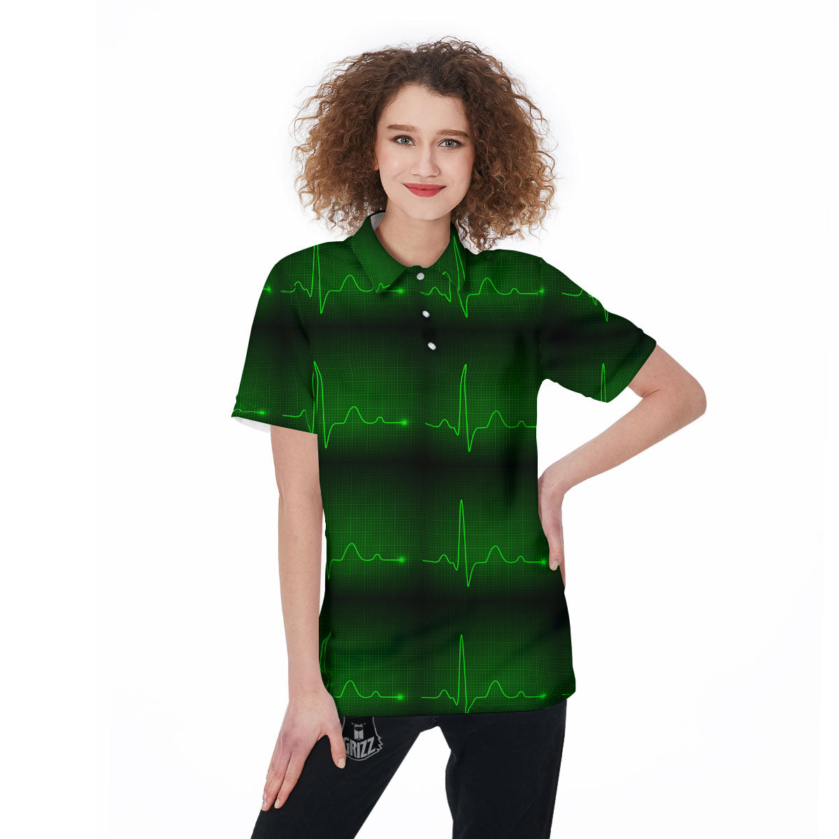 Heartbeat Green Print Pattern Women's Golf Shirts-grizzshop