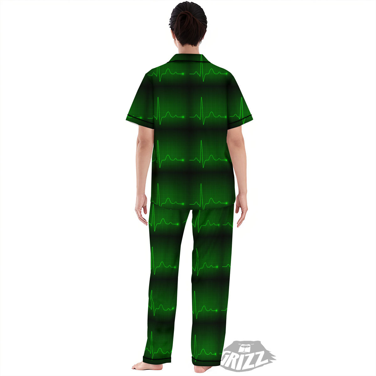 Heartbeat Green Print Pattern Women's Pajamas Set-grizzshop