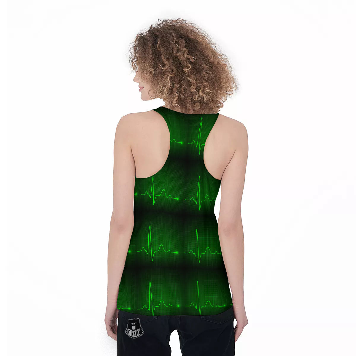 Heartbeat Green Print Pattern Women's Racerback Tank Top-grizzshop