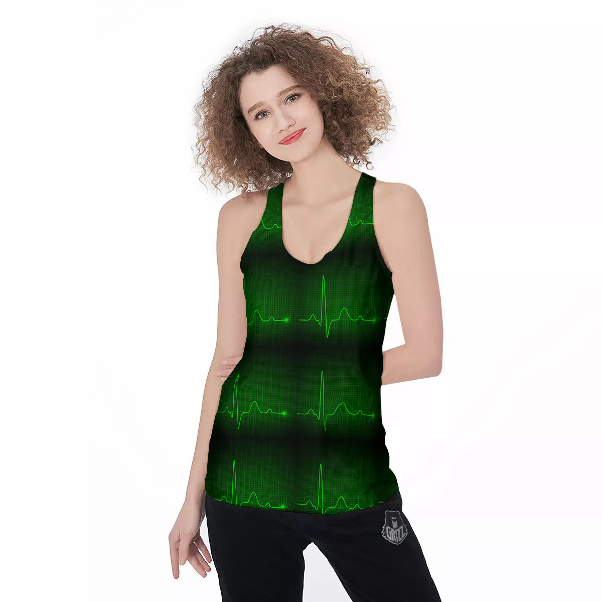 Heartbeat Green Print Pattern Women's Racerback Tank Top-grizzshop