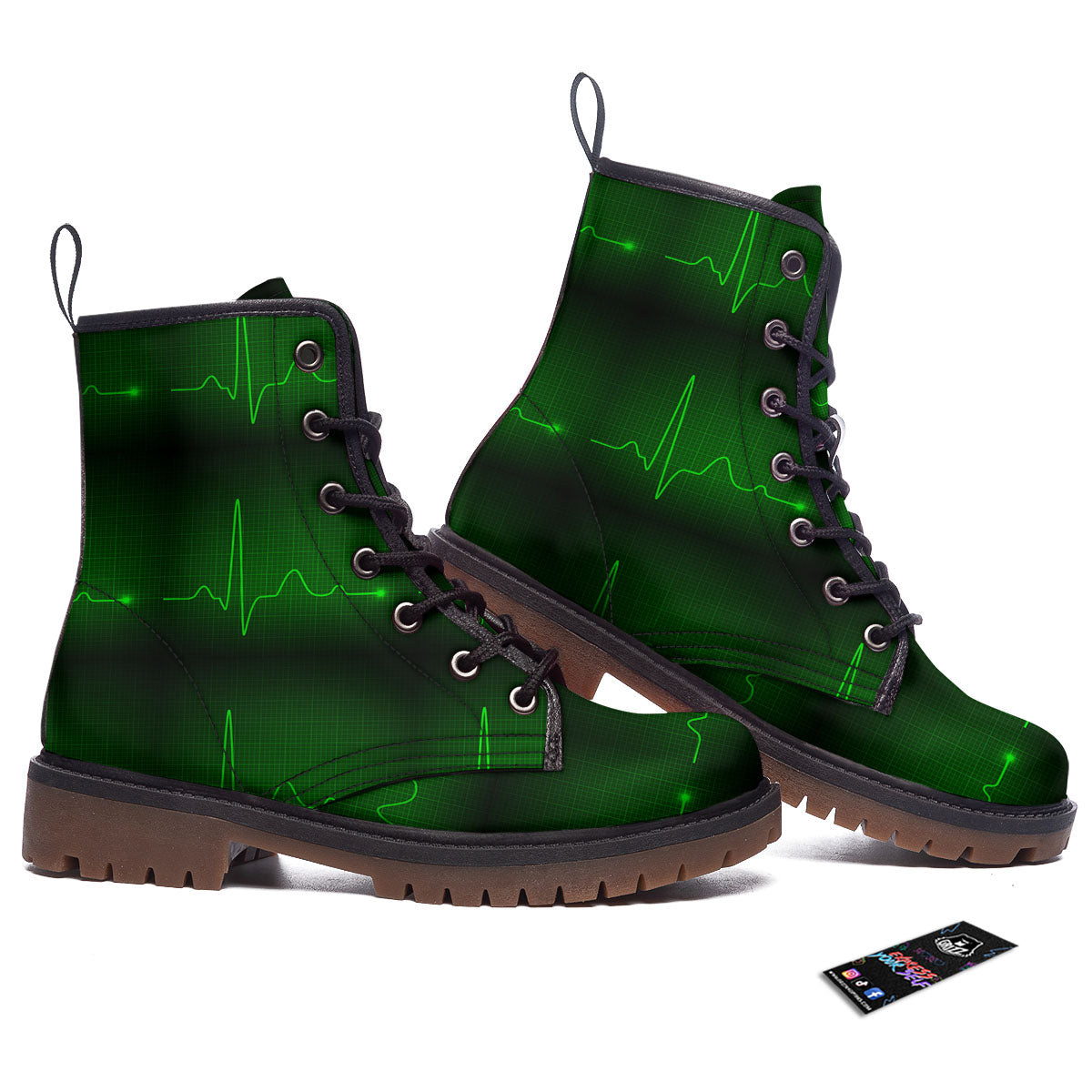 Heartbeat Green Print Pattern Work Boots-grizzshop