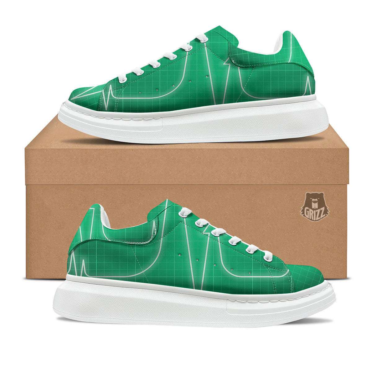 Heartbeat Green Print Platform Shoes-grizzshop