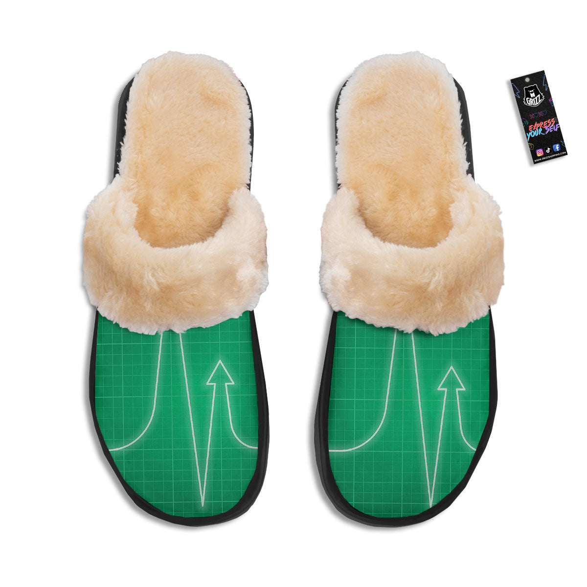 Heartbeat Green Print Slippers-grizzshop