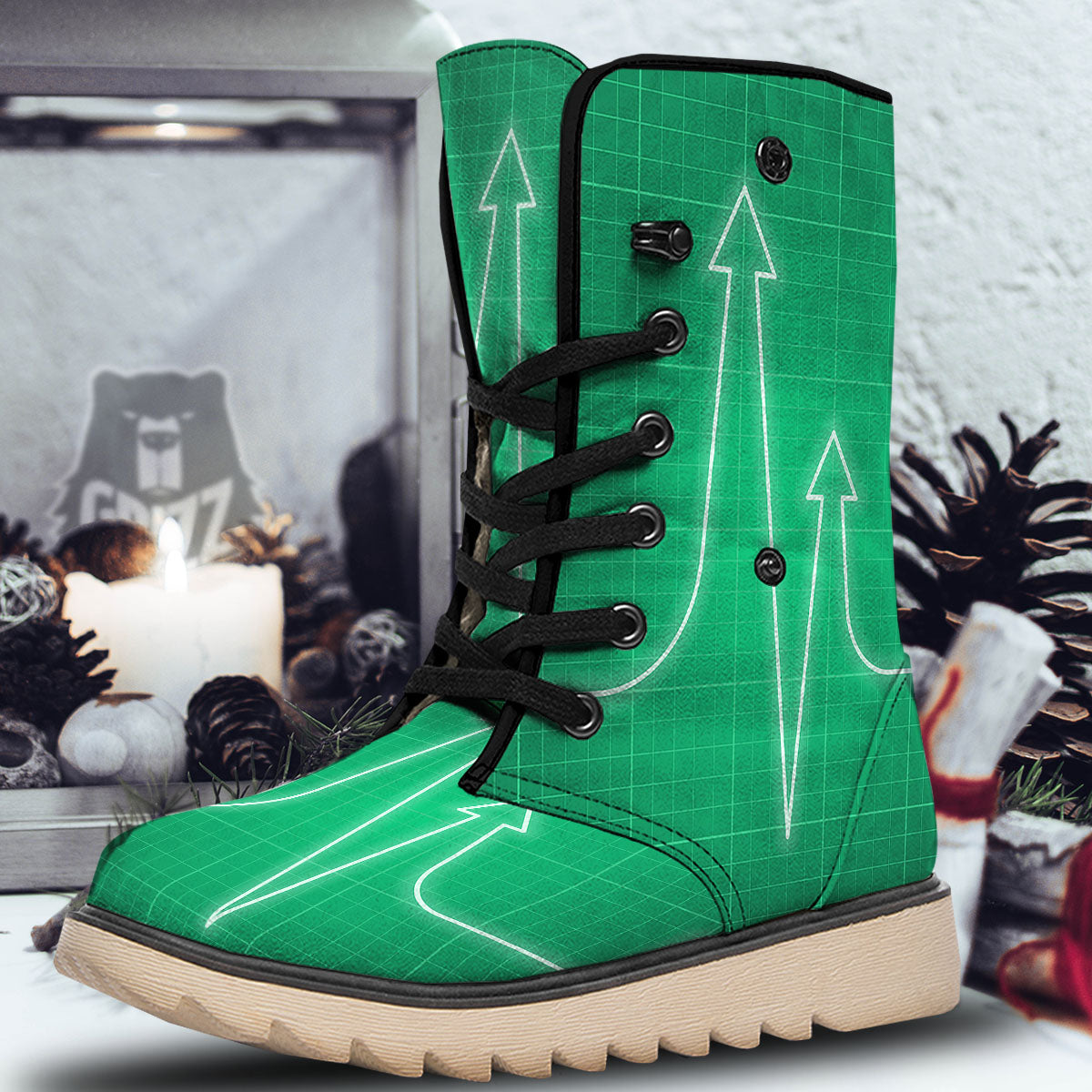 Heartbeat Green Print Snow Boots-grizzshop