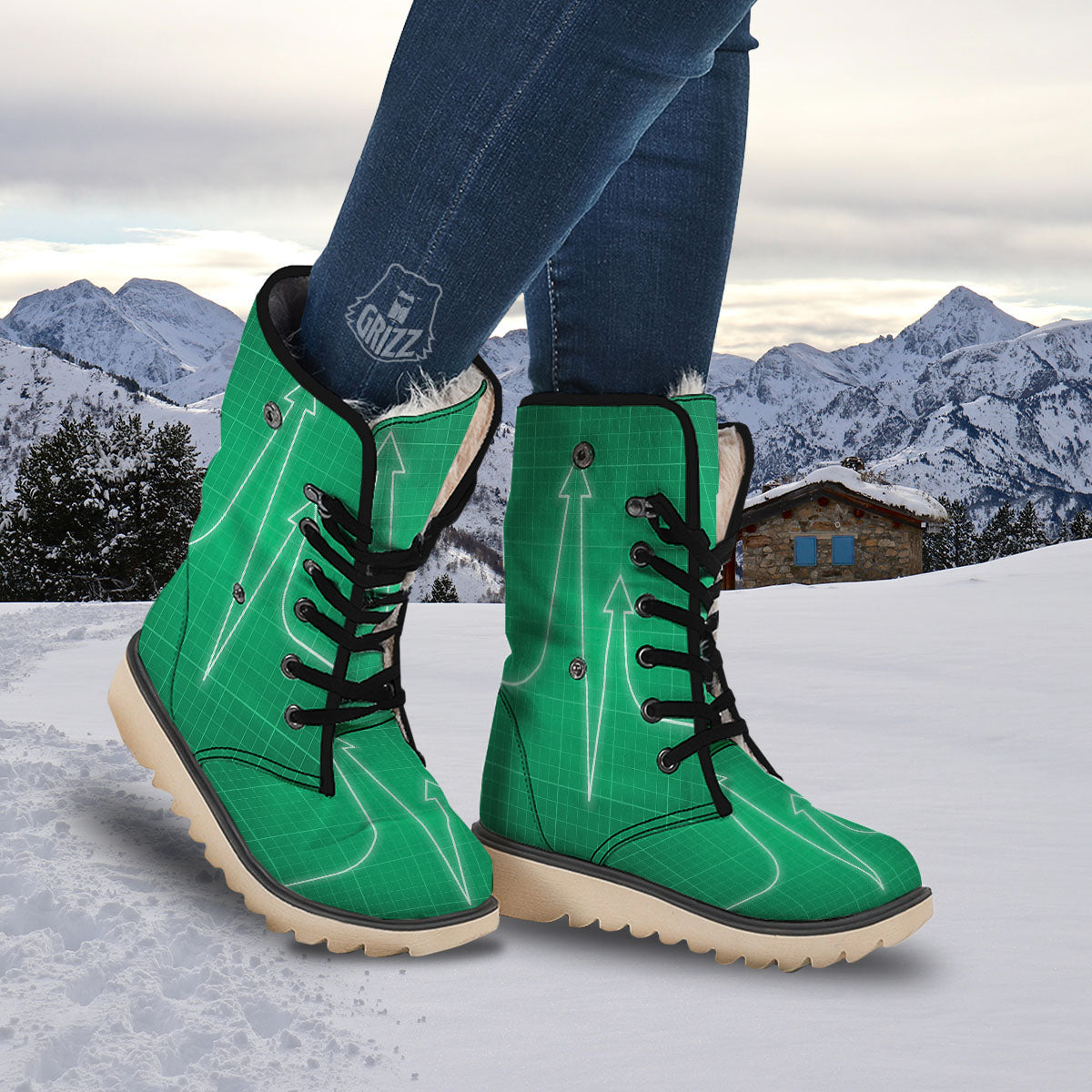 Heartbeat Green Print Snow Boots-grizzshop