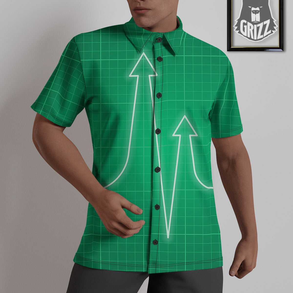 Heartbeat Green Print Untucked Shirts-grizzshop