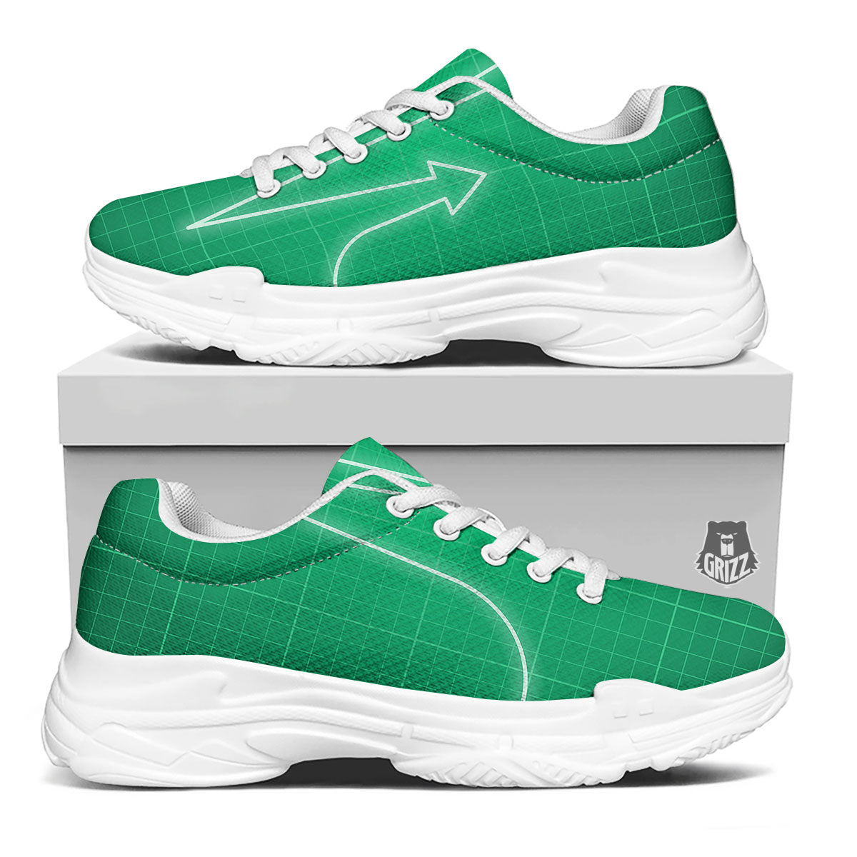 Heartbeat Green Print White Chunky Shoes-grizzshop