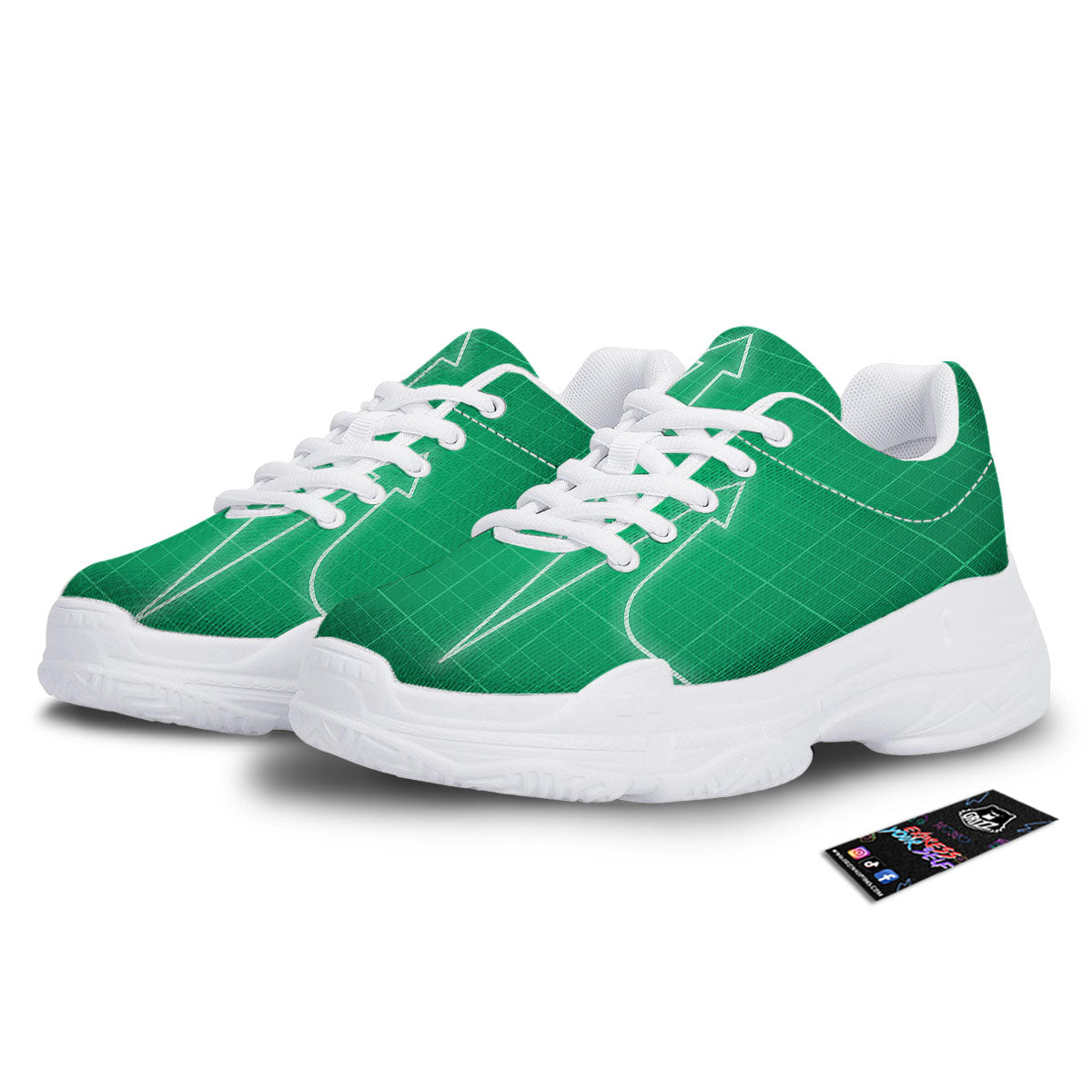 Heartbeat Green Print White Chunky Shoes-grizzshop