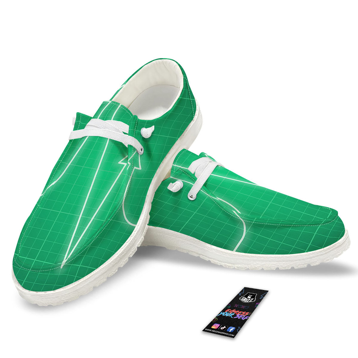 Heartbeat Green Print White Loafers-grizzshop