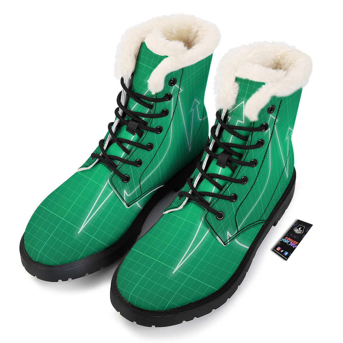 Heartbeat Green Print Winter Boots-grizzshop