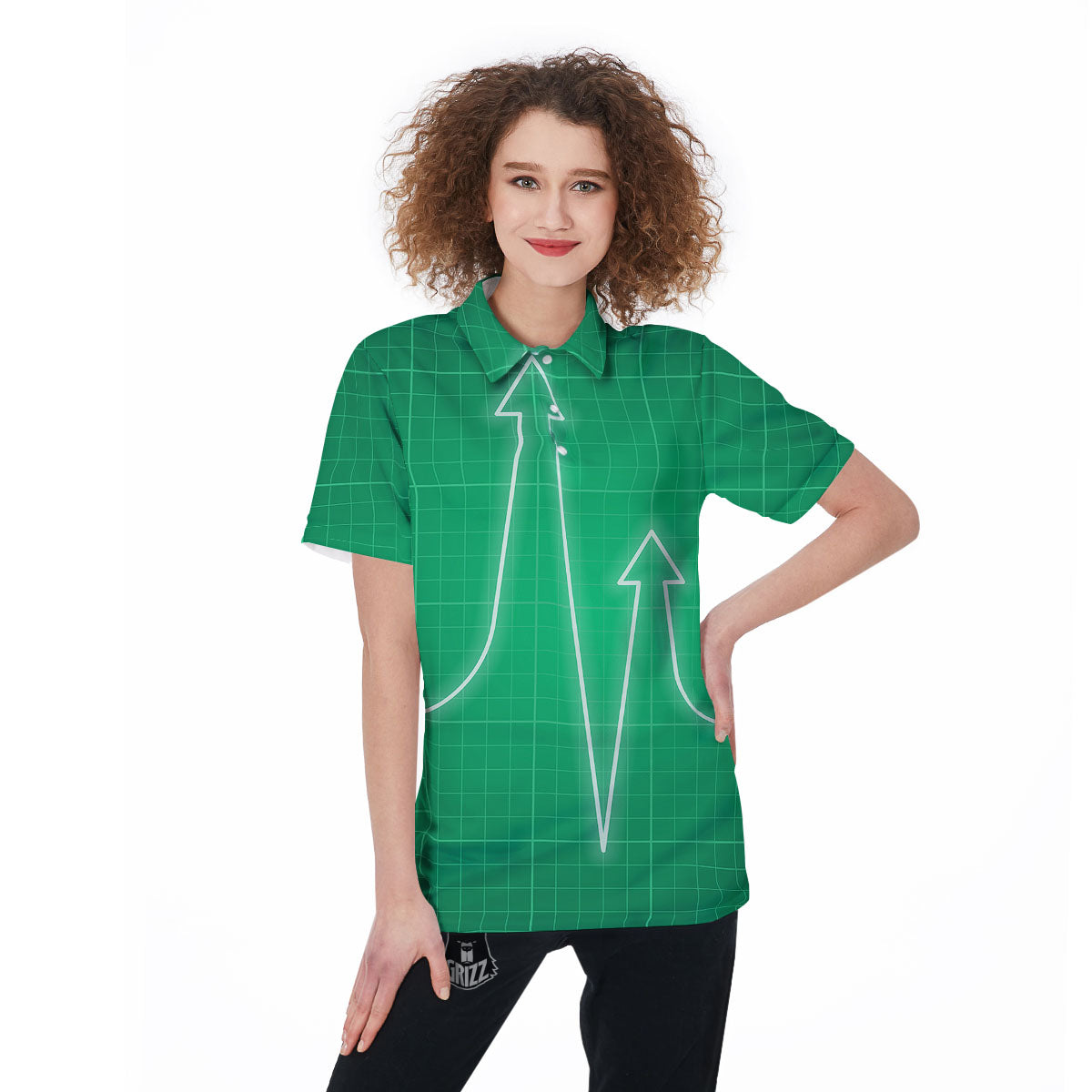 Heartbeat Green Print Women's Golf Shirts-grizzshop