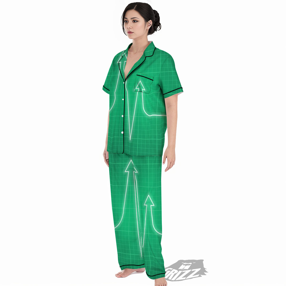 Heartbeat Green Print Women's Pajamas Set-grizzshop