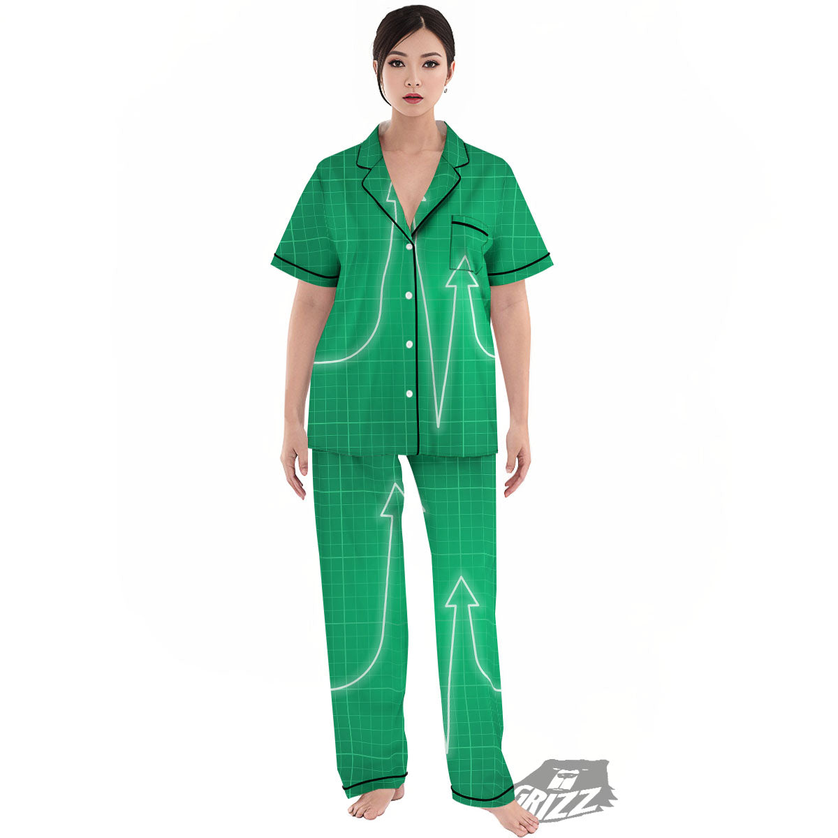 Heartbeat Green Print Women's Pajamas Set-grizzshop