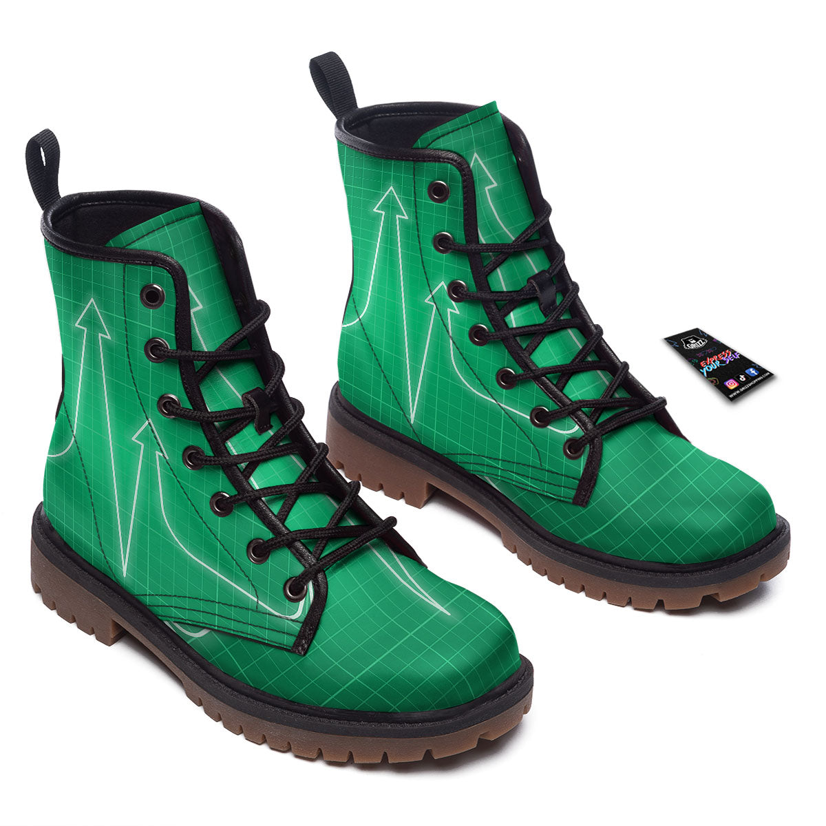 Heartbeat Green Print Work Boots-grizzshop