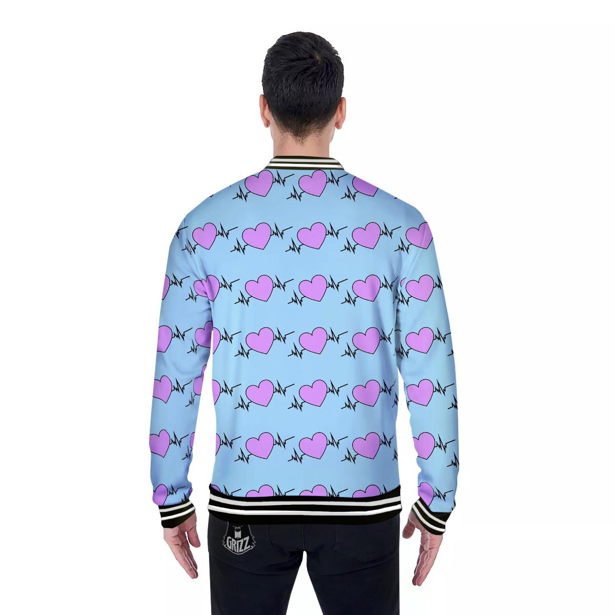 Heartbeat Pink Print Pattern Baseball Jacket-grizzshop