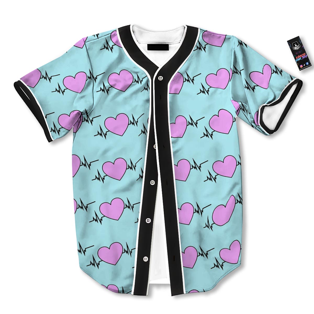 Heartbeat Pink Print Pattern Baseball Jersey-grizzshop