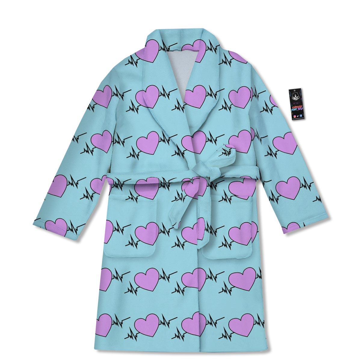 Heartbeat Pink Print Pattern Bathrobe-grizzshop