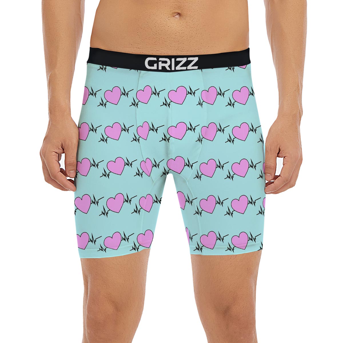 Heartbeat Pink Print Pattern Boxer Briefs-grizzshop