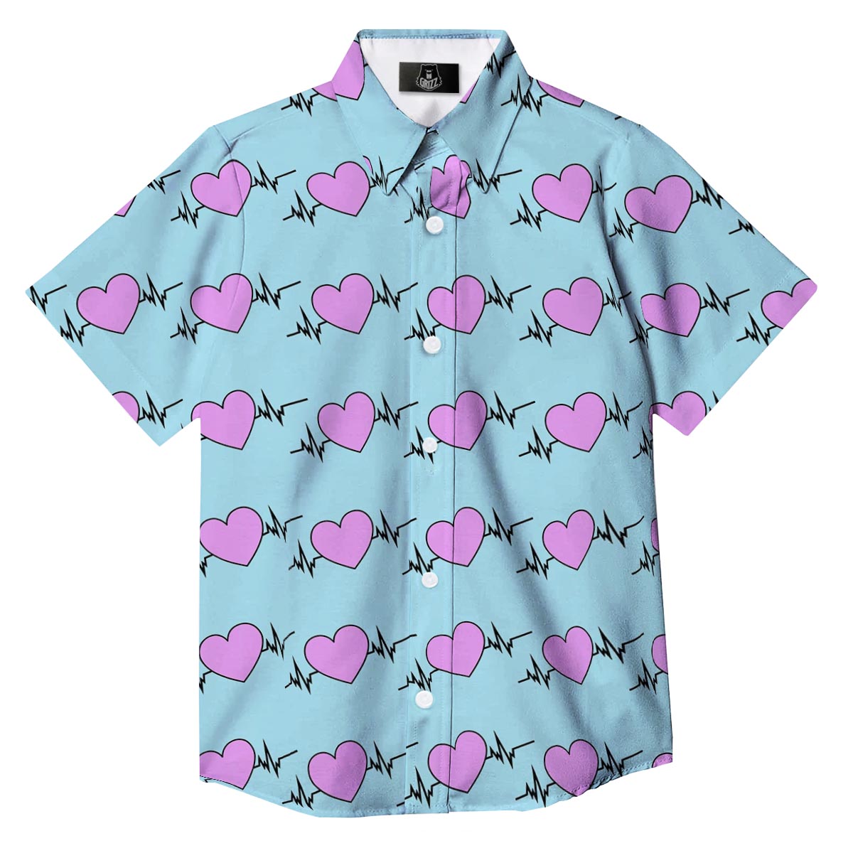 Heartbeat Pink Print Pattern Button Up Shirt-grizzshop