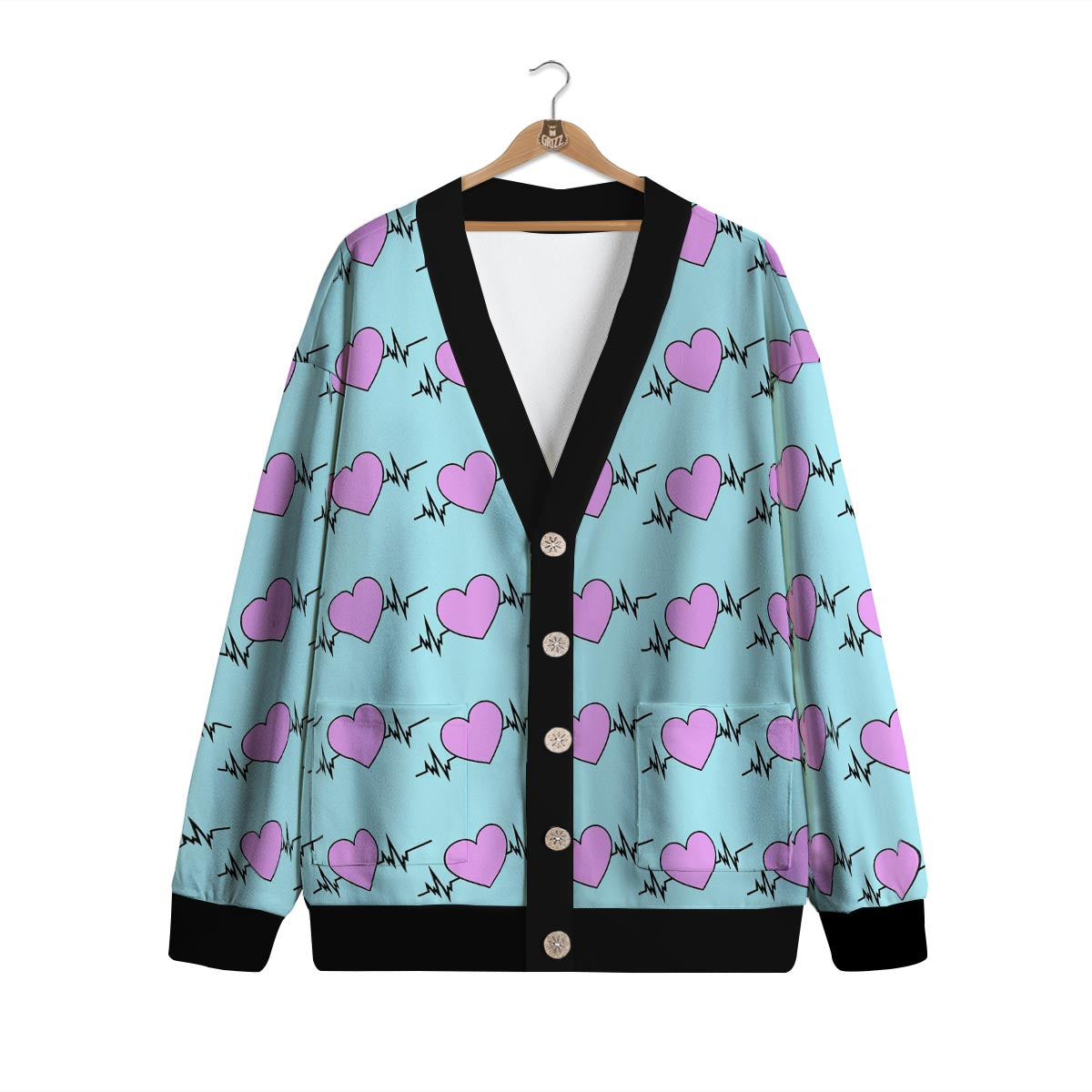 Heartbeat Pink Print Pattern Cardigan-grizzshop