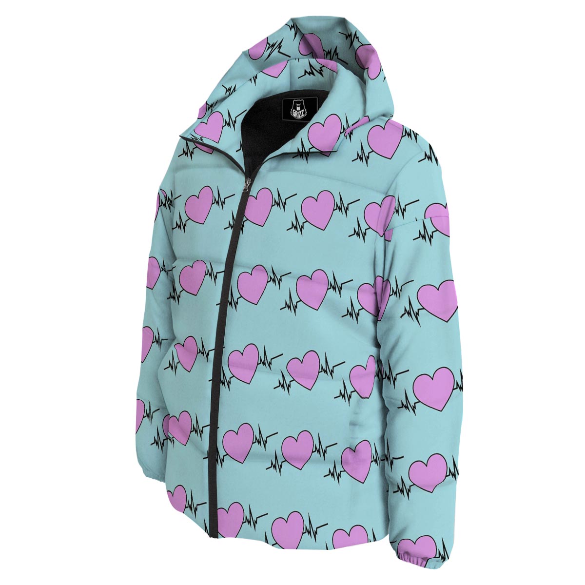 Heartbeat Pink Print Pattern Down Jacket-grizzshop