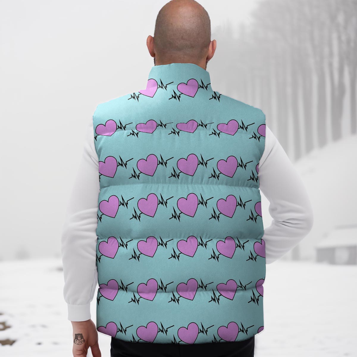Heartbeat Pink Print Pattern Down Vest
