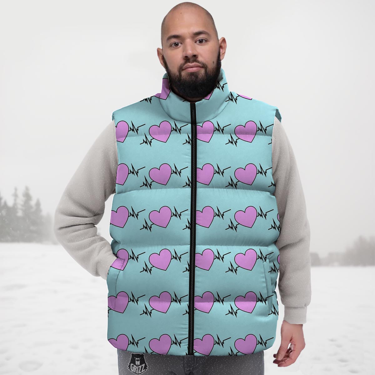 Heartbeat Pink Print Pattern Down Vest