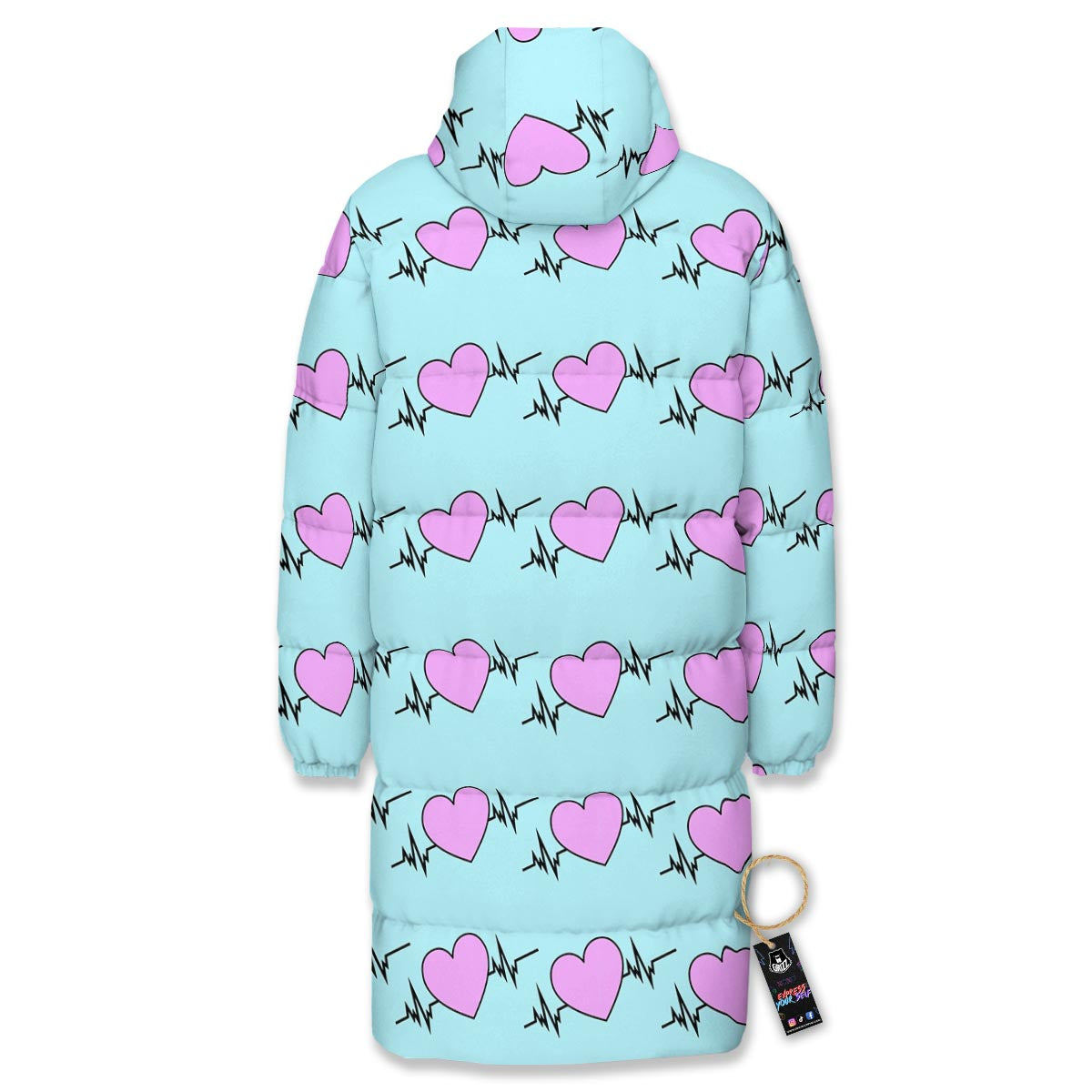 Heartbeat Pink Print Pattern Long Down Jacket-grizzshop