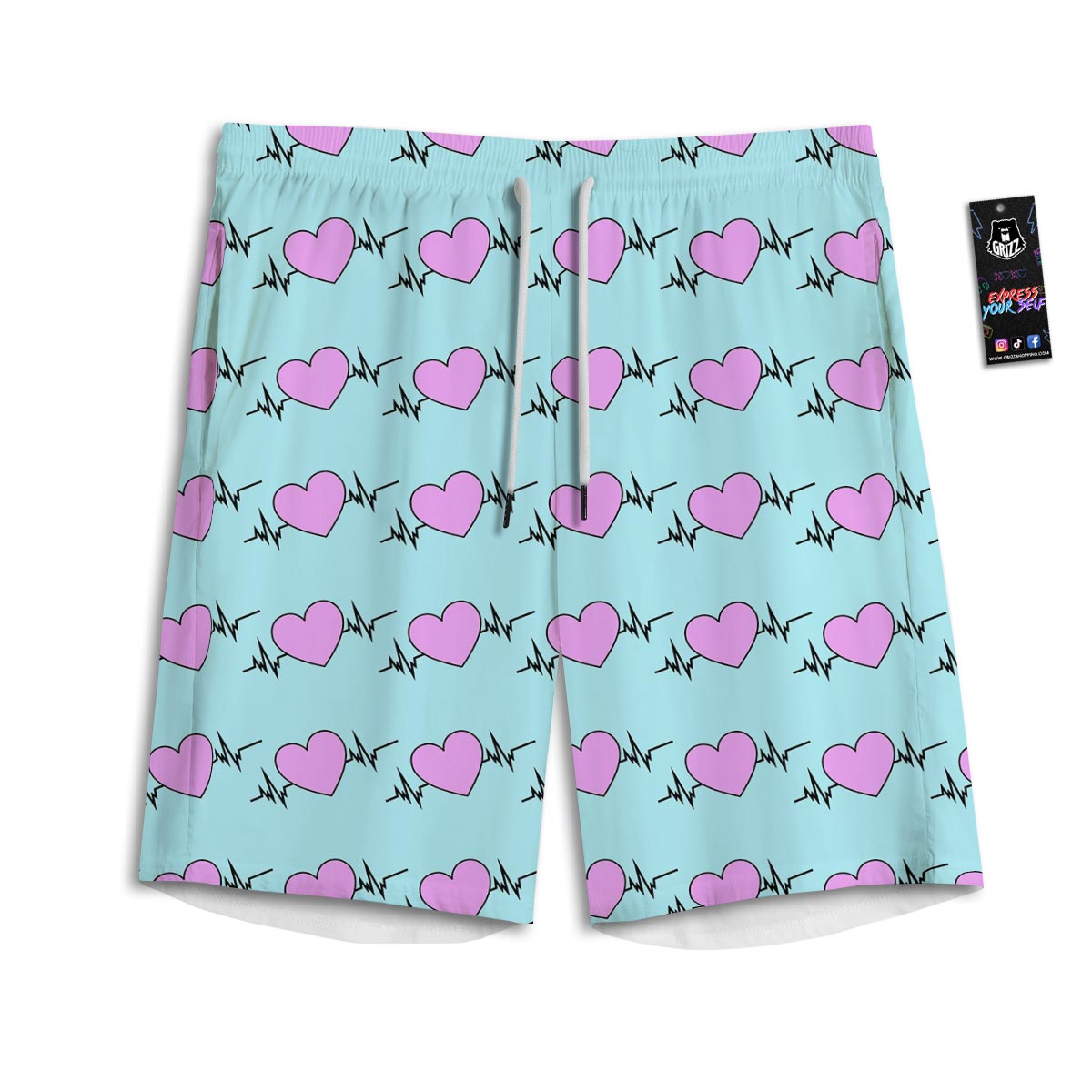 Heartbeat Pink Print Pattern Men's Athletic Shorts