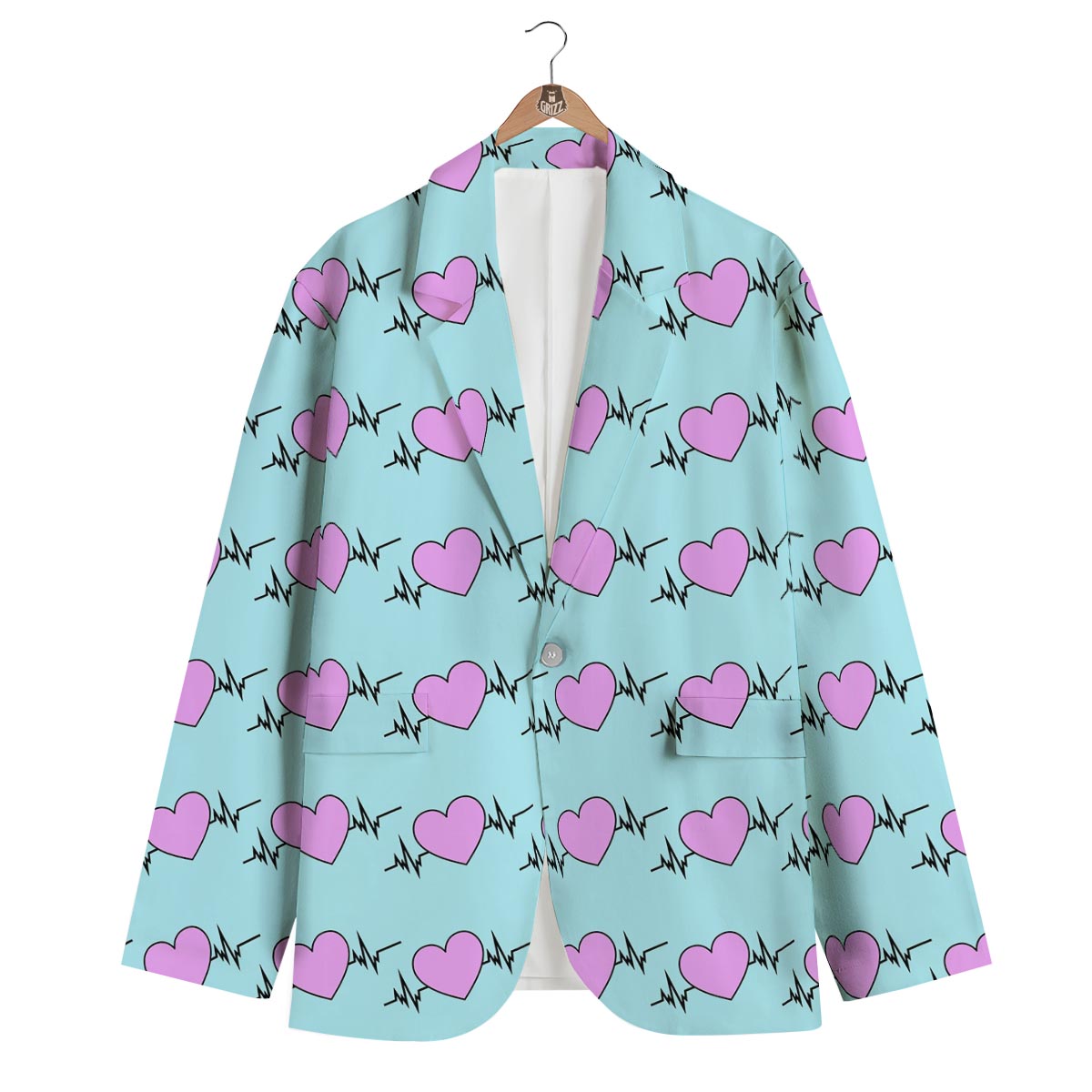 Heartbeat Pink Print Pattern Men's Blazer-grizzshop