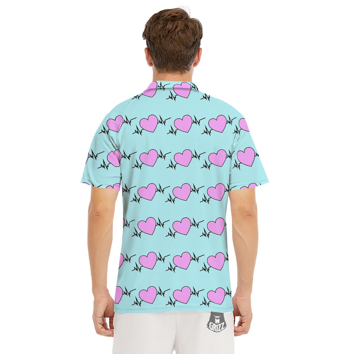 Heartbeat Pink Print Pattern Men's Golf Shirts-grizzshop