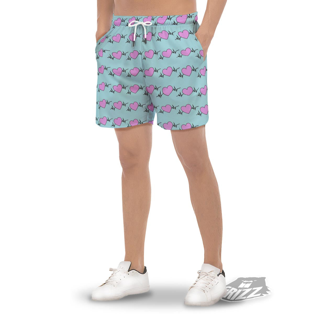 Heartbeat Pink Print Pattern Men's Gym Shorts-grizzshop