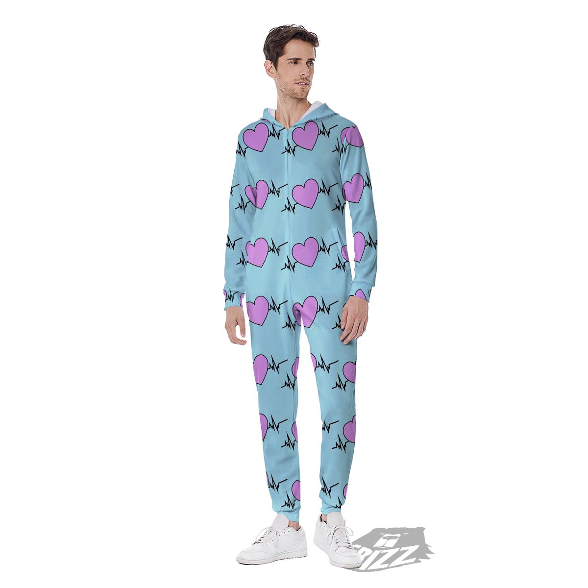 Heartbeat Pink Print Pattern Men's Jumpsuit-grizzshop