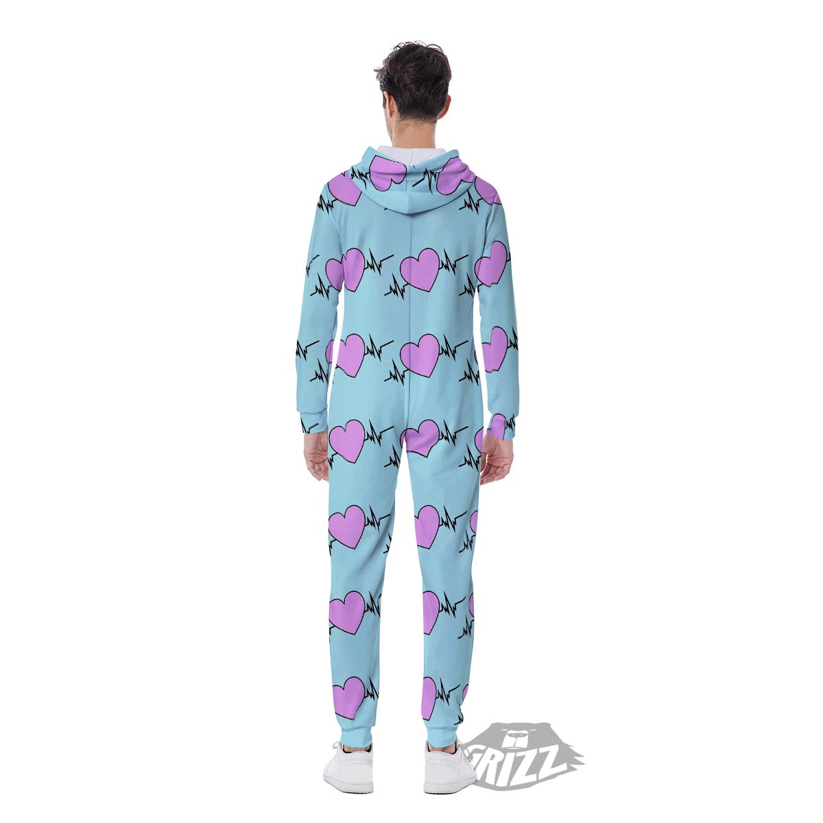 Heartbeat Pink Print Pattern Men's Jumpsuit-grizzshop