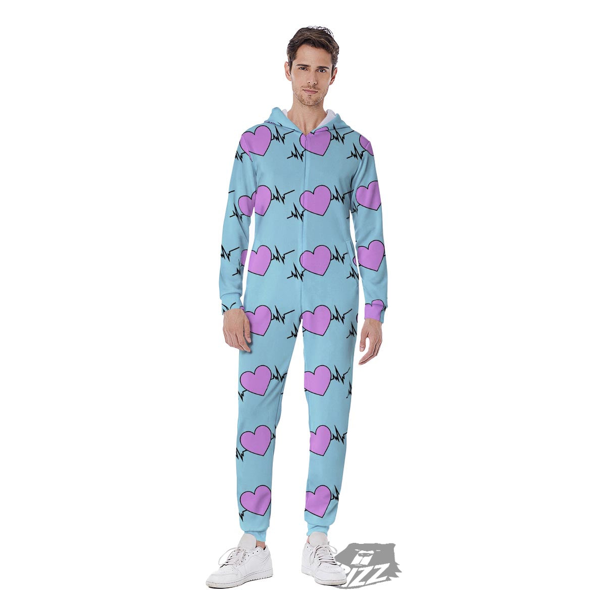 Heartbeat Pink Print Pattern Men's Jumpsuit-grizzshop