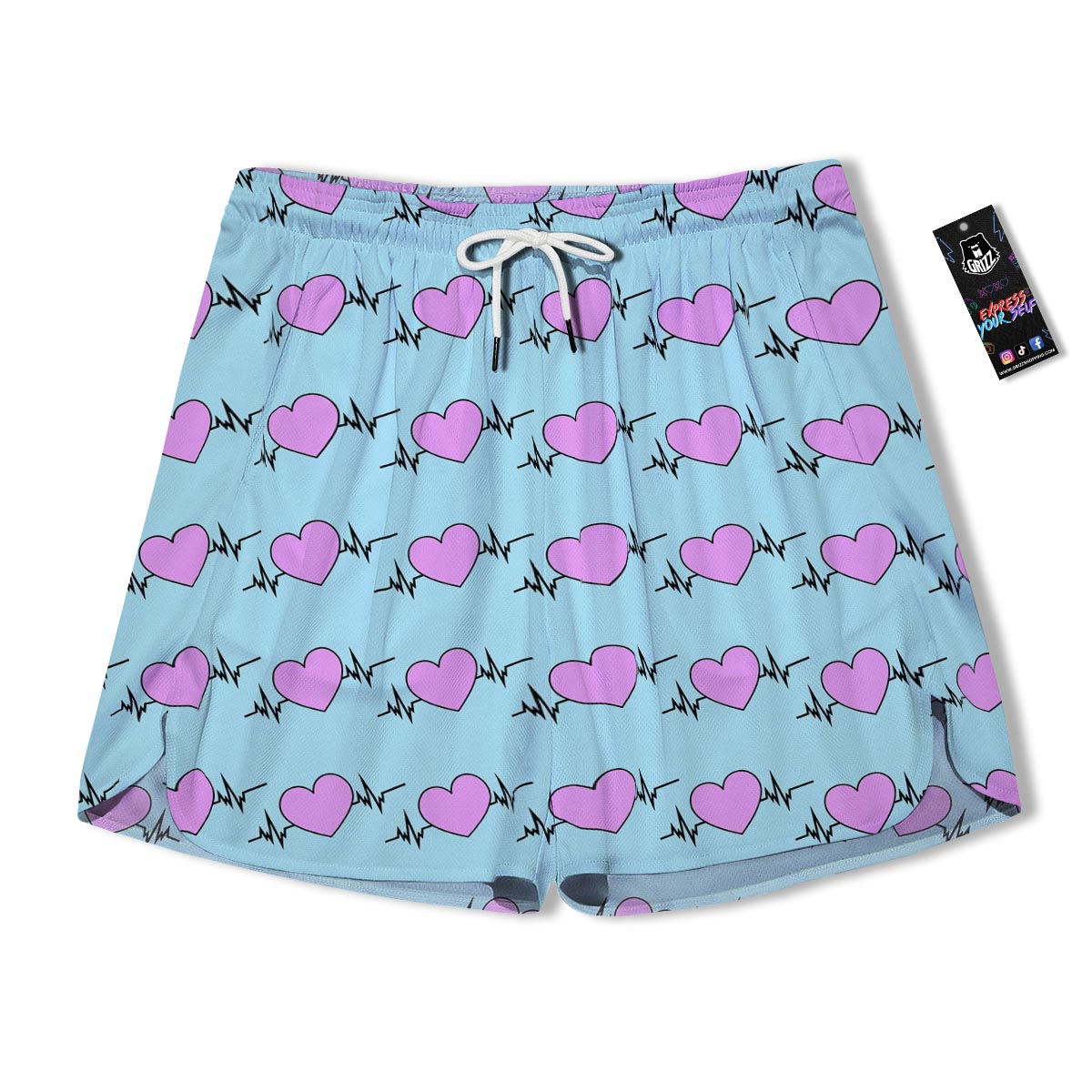 Heartbeat Pink Print Pattern Men's Running Shorts-grizzshop