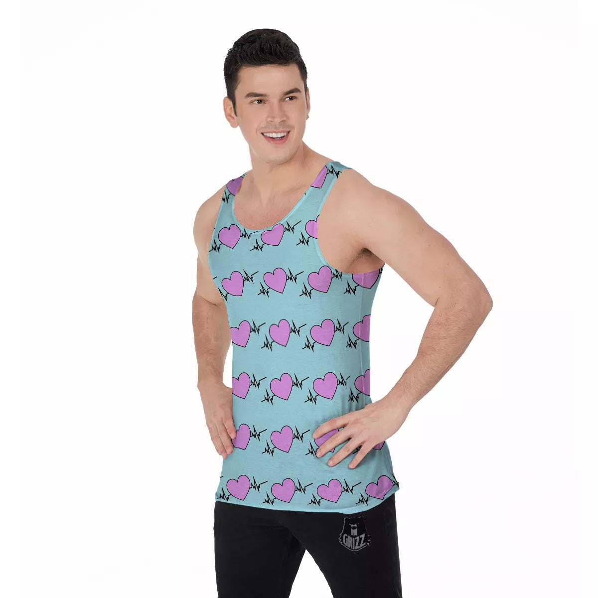 Heartbeat Pink Print Pattern Men's Tank Top-grizzshop