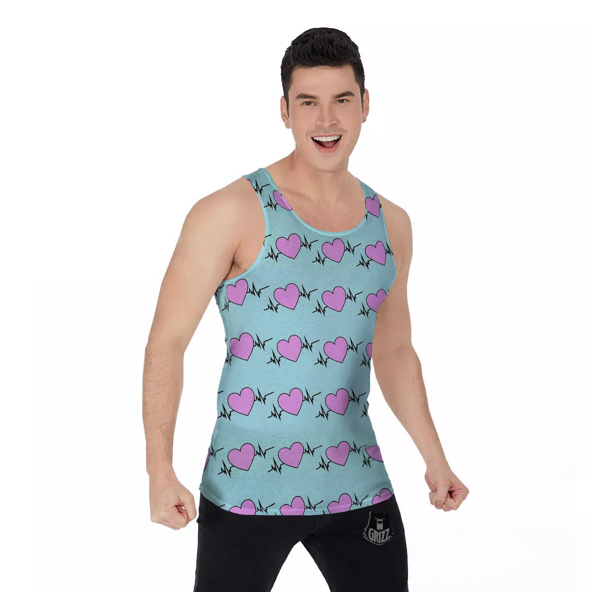 Heartbeat Pink Print Pattern Men's Tank Top-grizzshop